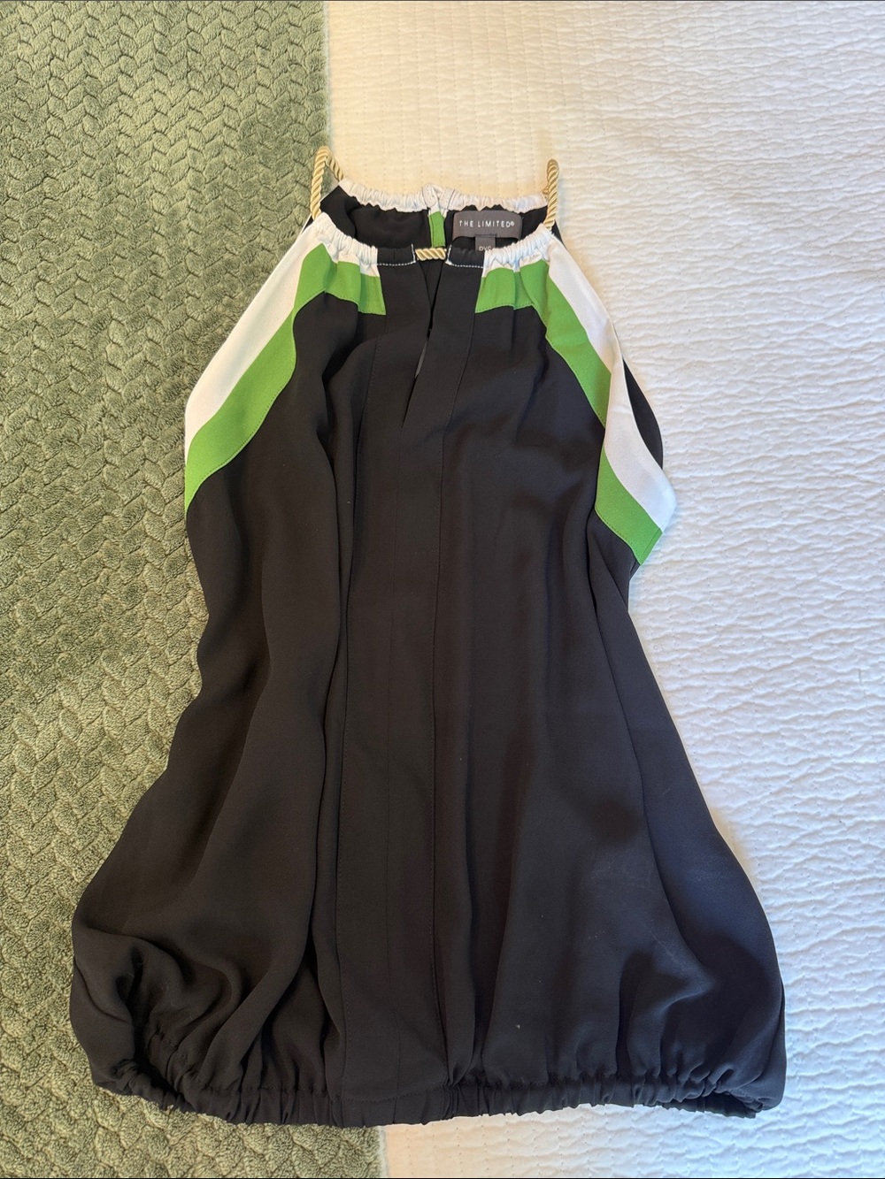 The Limited Black Halter Dress with Green and White Accents